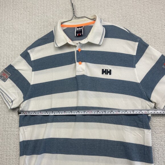 Helly Hansen Ocean Race Polo Shirt Men Sz L Blue White Striped Nautical Sailing - Picture 10 of 16